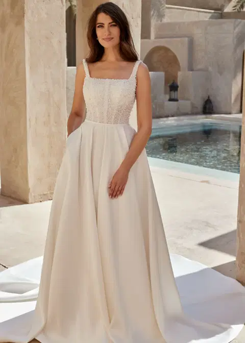 Dreamy wedding dress by Dando London, A-line, mikado