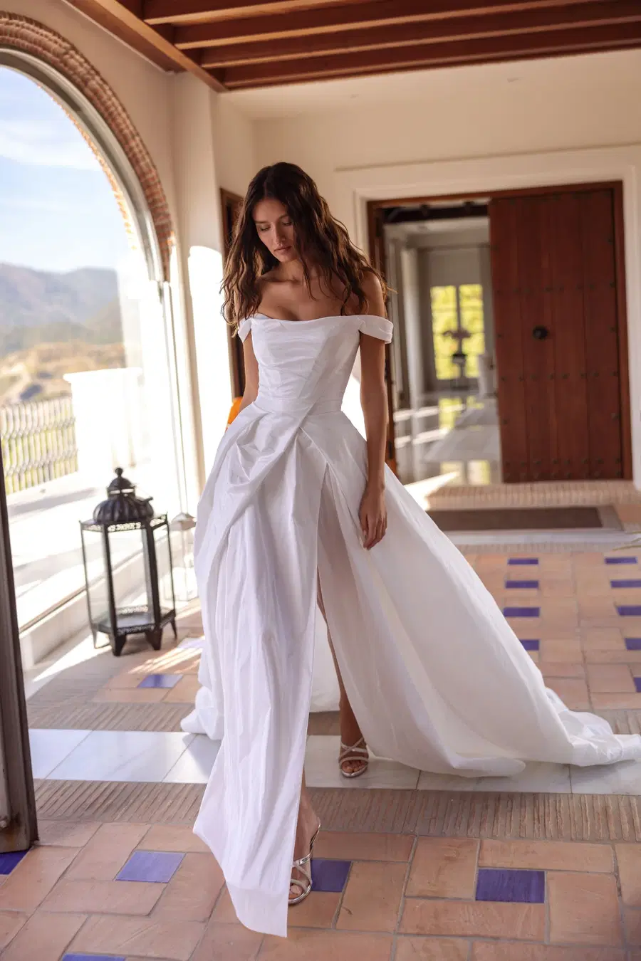 Ferena by Tina Valerdi: Trumpet silhouette, off-shoulder neckline, sleeveless, satin