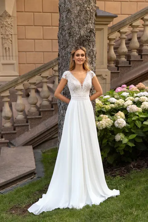 Style 1038 wedding dress by Angela Bianca, A-line, macrame