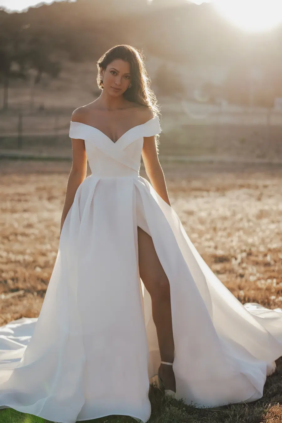 R3602 by Allure Romance: Ball Gown silhouette, off-shoulder neckline, off-the-shoulder sleeves, organza