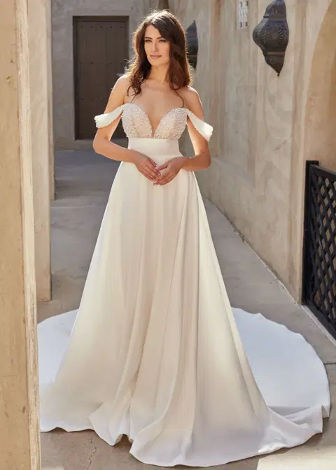 Lilac wedding dress by Dando London, A-line, mikado