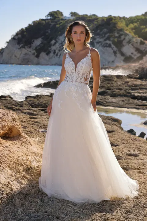 Anthonia wedding dress by Azuree Bridal, A-line, lace