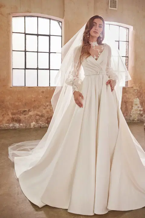 Eloise wedding dress by Josephine Scott, A-line, satin