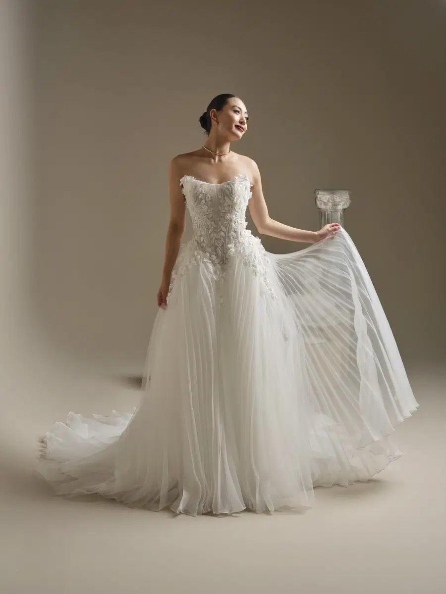 Jayna by Sottero & Midgley: Ball Gown silhouette, cat eye neckline, crepe