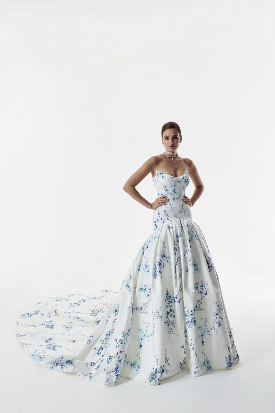 Pandora by Josephine Scott: Ball Gown silhouette, cat eye neckline, sleeveless, mikado