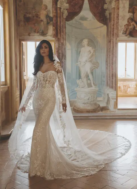 Dara wedding dress by Pen·Liv, fit & flare, lace