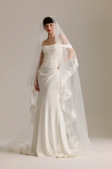 Sylvie wedding dress by Josephine Scott, trumpet, satin