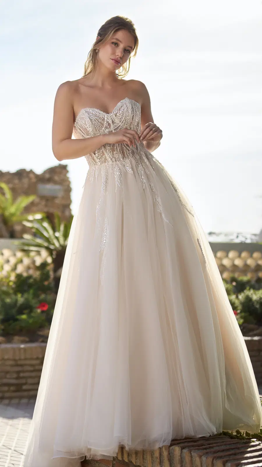 TC26221 by Très Chic: A-Line silhouette, sweetheart neckline, sleeveless, tulle