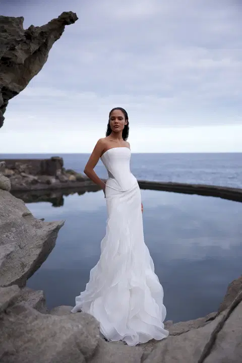 Hidden Atlantis corset wedding dress by Liretta, crepe