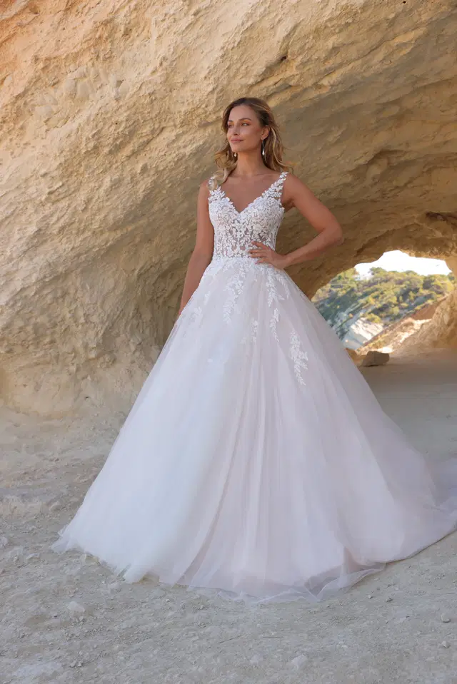 Aida by Azuree Bridal: A-Line silhouette, V-neck neckline, lace