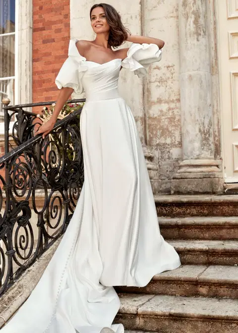 Alluring wedding dress by Dando London, A-line, satin