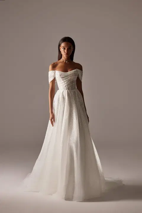 Camelia wedding dress by Milla Nova, A-line, glittery fabric