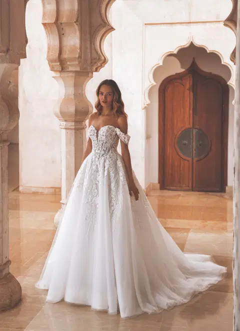 Visha wedding dress by Enzoani, A-line, lace