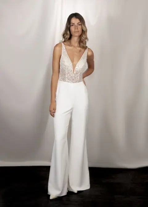 Ida wedding dress by Serravalle, jumpsuit, crepe