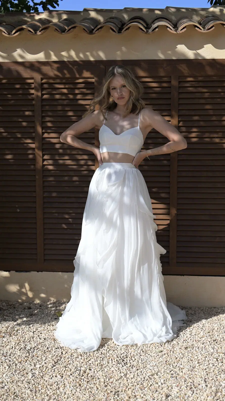 Darja Skirt by Malee: Two-Piece silhouette, chiffon, cathedral train