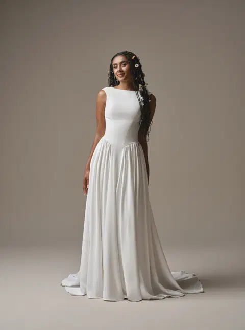 Shay wedding dress by Rebecca Ingram, A-line, crepe