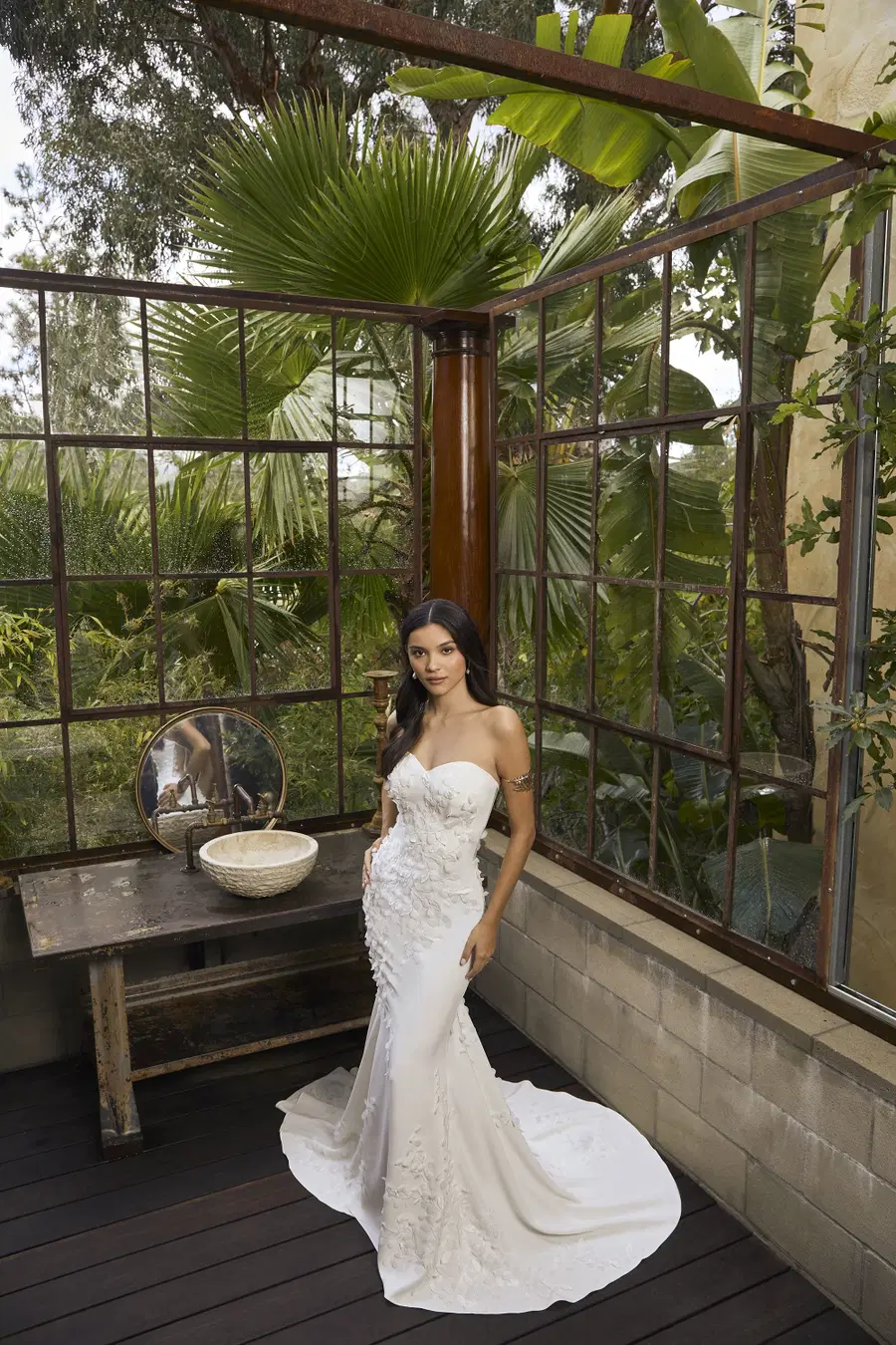 Ariel by Beloved by Casablanca: sweetheart neckline, short sleeves, lace, cathedral train