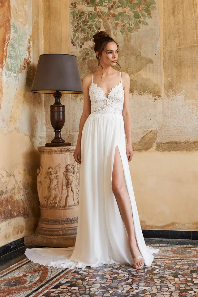 E-5208 by Elizabeth Passion: A-Line silhouette, V-neck neckline, sleeveless, lace