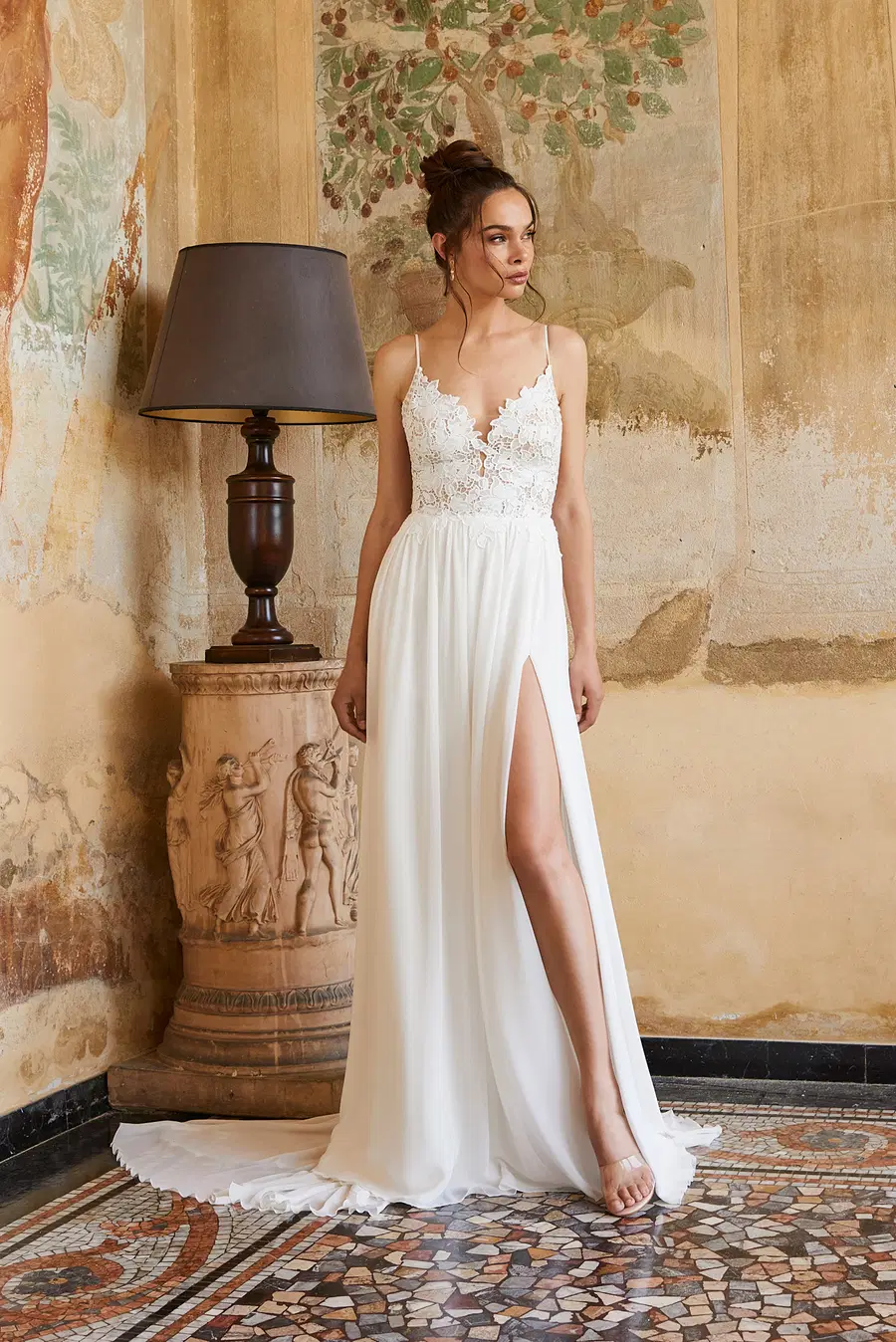 E-5208 by Elizabeth Passion: A-Line silhouette, V-neck neckline, sleeveless, lace