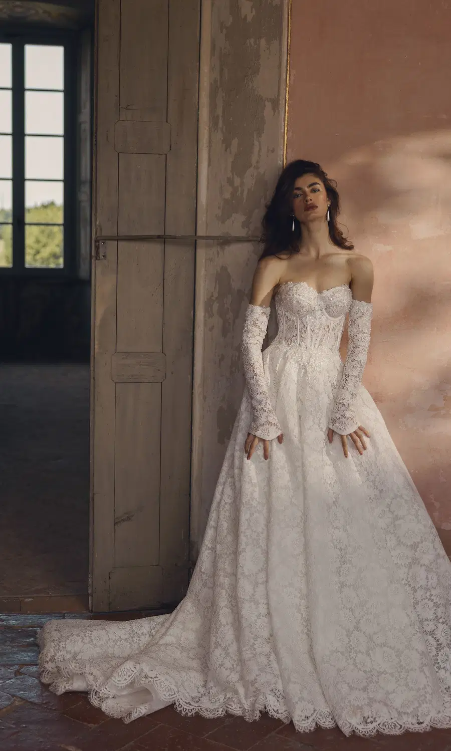 Giulia 24-001(2) by Love by Ricca Sposa: A-Line silhouette, sweetheart neckline, long sleeves, lace