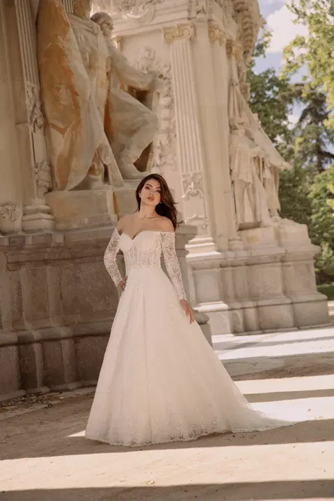 Style TO-2229T wedding dress by Agnes, A-line, lace