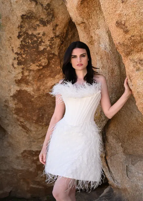 Santa Rosa wedding dress by Dando London, short, crepe
