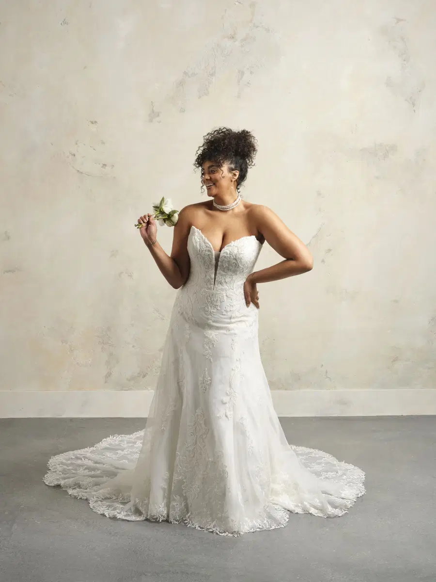 Kyler by Maggie Sottero: A-Line silhouette, deep V-neck neckline, separate sleeves, lace
