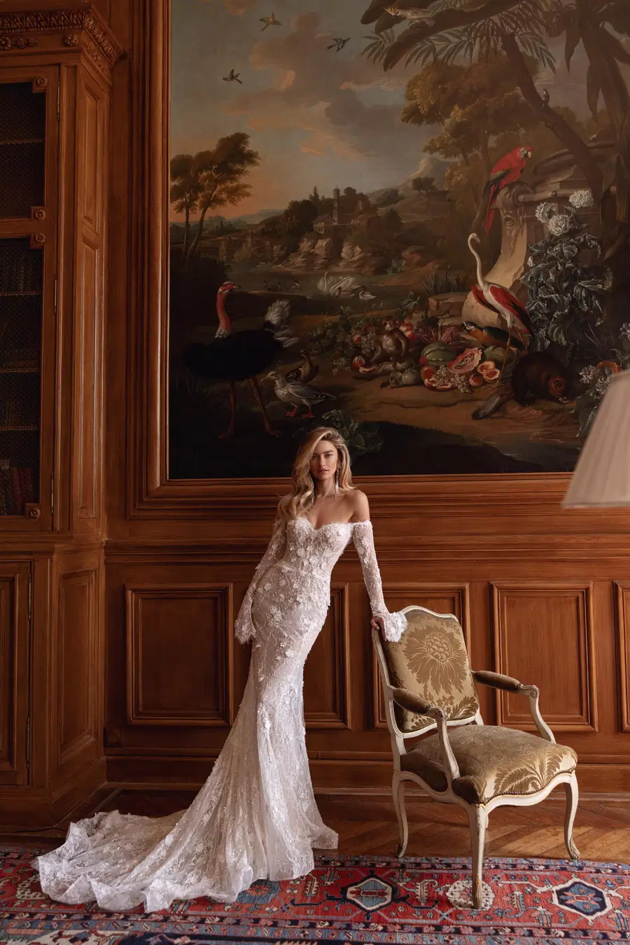 Catalina by Maks Mariano: Mermaid silhouette, sweetheart neckline, long sleeves, lace