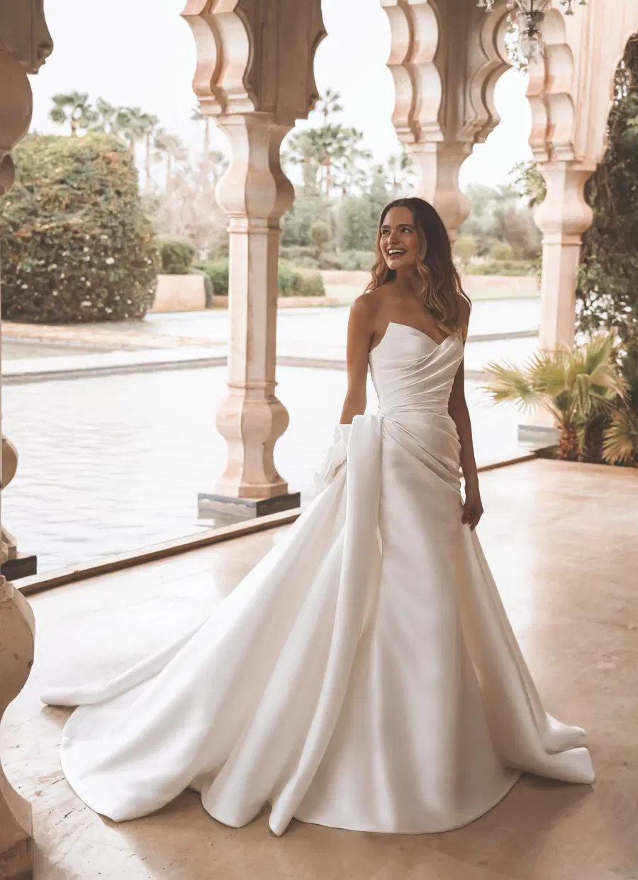 Valencia by Enzoani: Ball Gown silhouette, sweetheart neckline, mikado, cathedral train