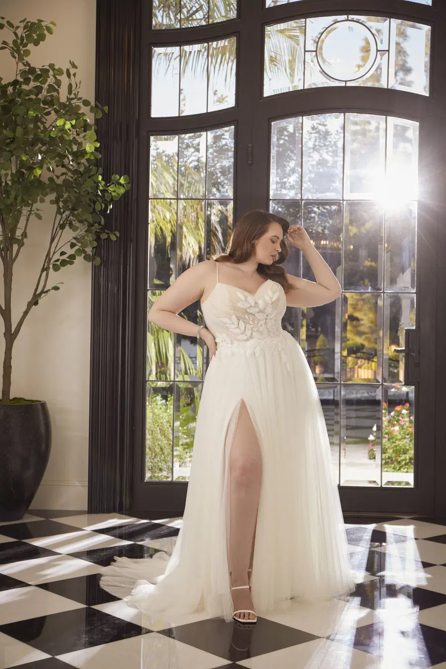 Rhiannon Curvy by Casablanca Bridal: A-Line silhouette, V-neck neckline, short sleeves, lace