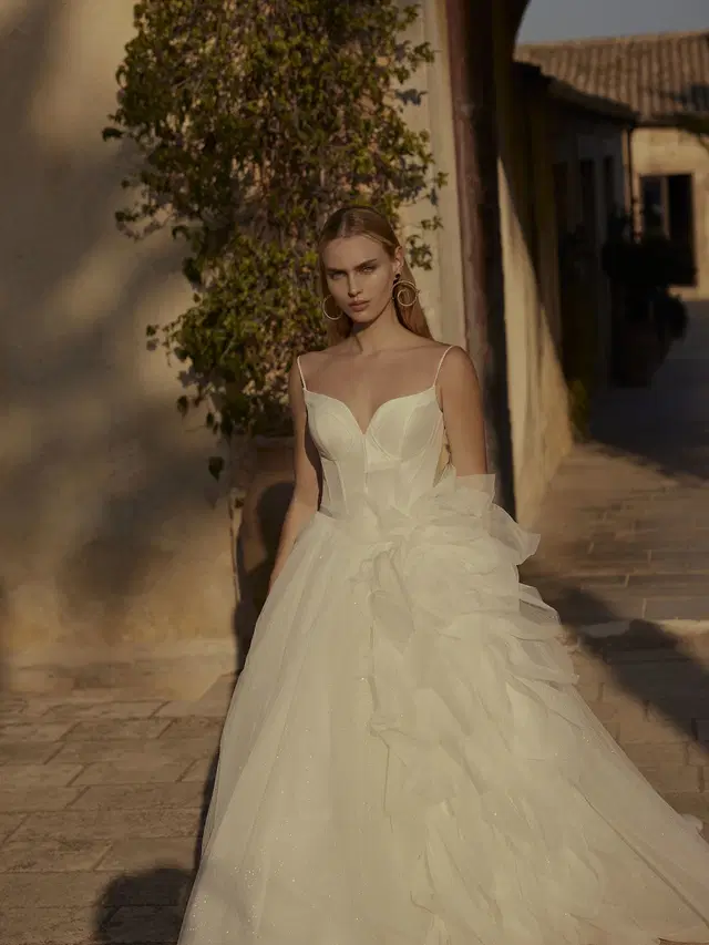 Filou by Modeca Bridal: Ball Gown silhouette, sweetheart neckline, chapel train