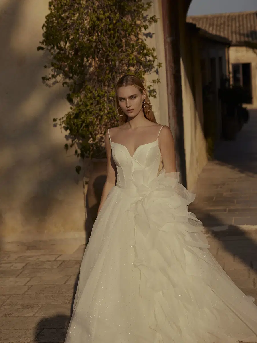 Filou by Modeca Bridal: Ball Gown silhouette, sweetheart neckline, chapel train