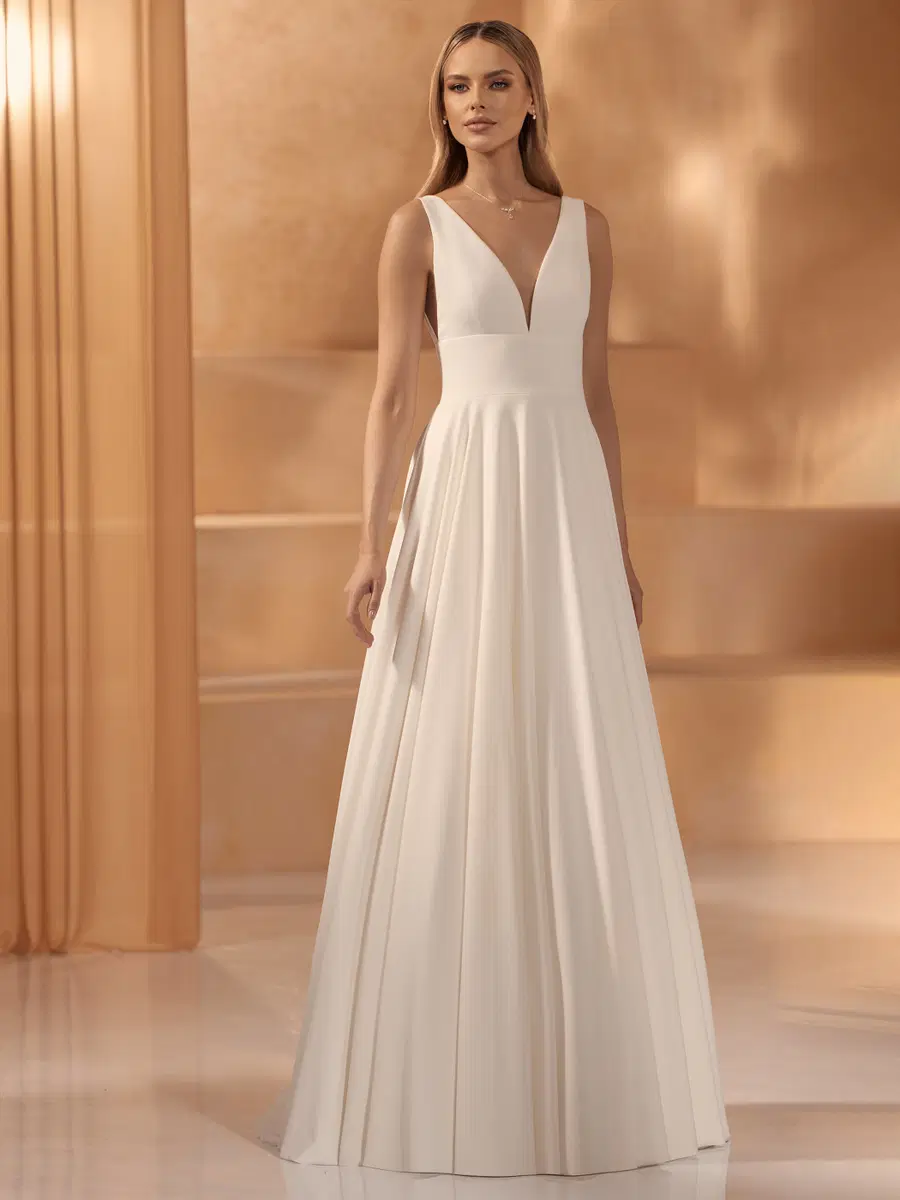 POLA by Bianco Evento: A-Line silhouette, deep V-neck neckline, sleeveless, satin