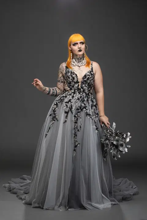 Jana White Black Flowers wedding dress by DarkDreamCouture