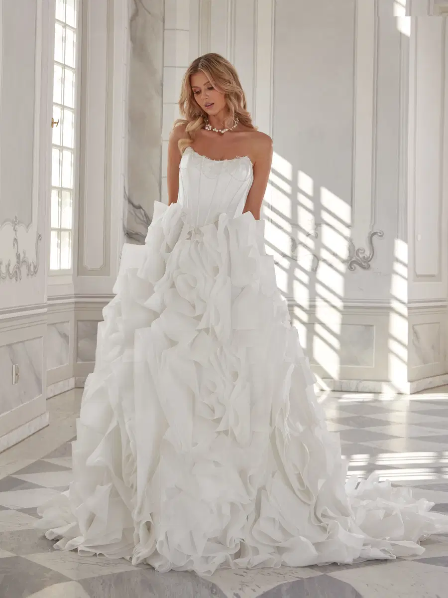 Natasha by Vanilla Sposa: Ball Gown silhouette, scoop neckline, satin, chapel train