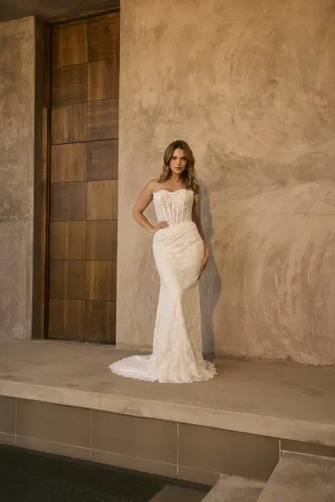 Style BL504 wedding dress by Beloved by Casablanca, fit & flare, lace