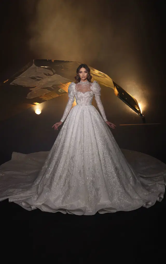 R 24-022 by Ricca Sposa: Ball Gown silhouette, illusion neckline, long sleeves, lace