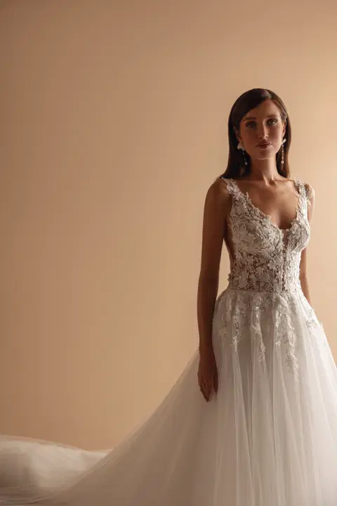 Ruby wedding dress by Ella Novia, ball gown, lace
