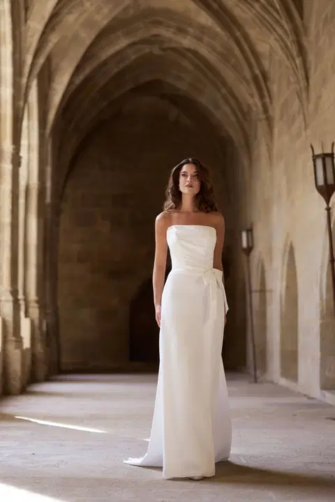Style 27603 wedding dress by Très Chic, A-line, satin