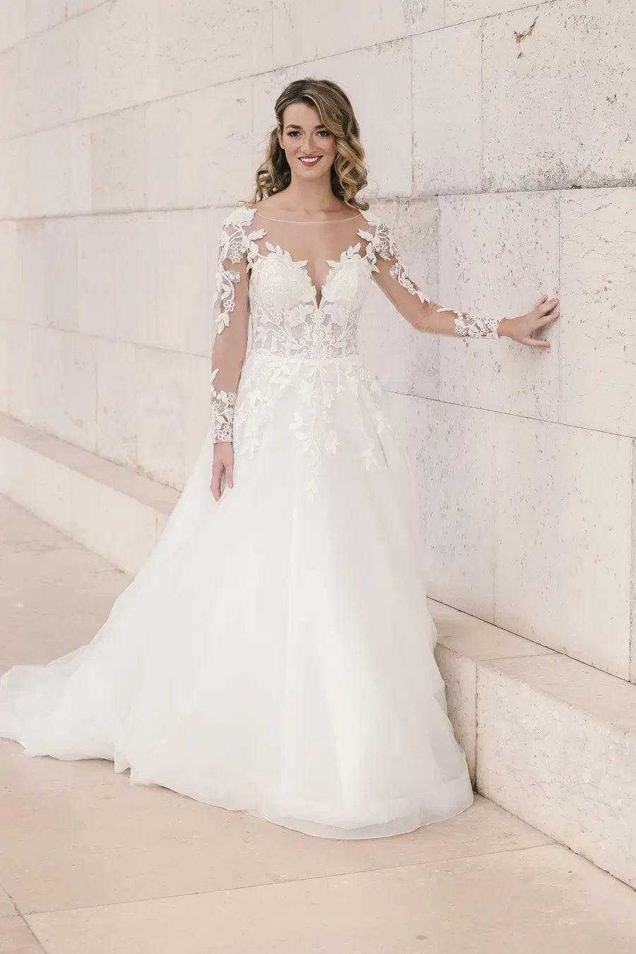 Carla by Amo & Luv: Ball Gown silhouette, sweetheart neckline, long sleeves, tulle