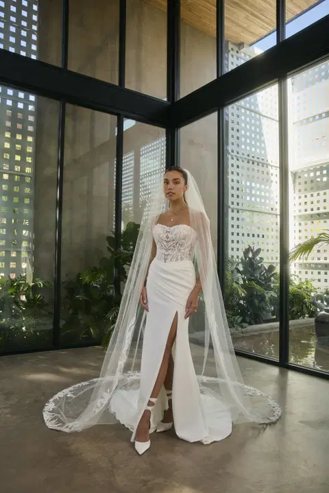 Style BL498 wedding dress by Beloved by Casablanca, fit & flare, lace