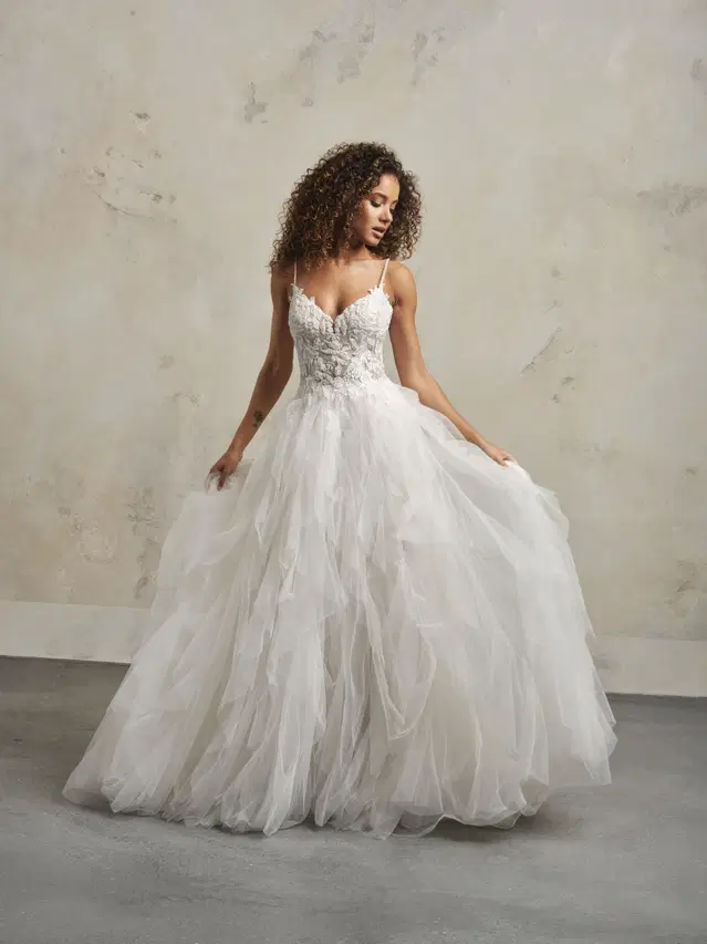 Lucy by Rebecca Ingram: Princess silhouette, V-neck neckline, sleeveless, lace