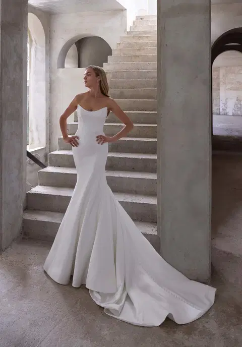 Atete wedding dress by Mori Lee, fit & flare, satin