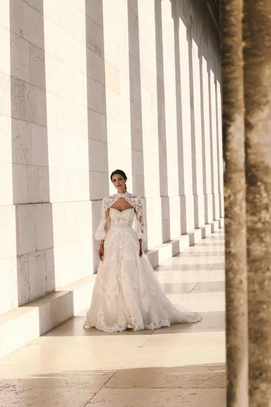 Celina by Amo & Luv: Ball Gown silhouette, sweetheart neckline, separate sleeves, lace