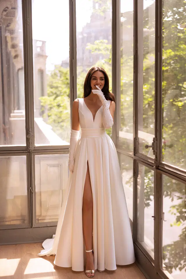 E-5515 by Elizabeth Passion: Ball Gown silhouette, deep V-neck neckline, sleeveless, satin