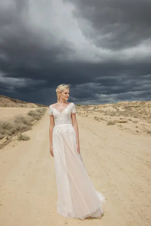 Style DT315 wedding dress by Duett, trumpet, lace