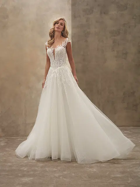 Style 1548 wedding dress by Demetrios, A-line, lace