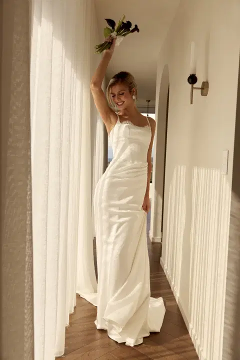 Asher wedding dress by MWL Bride, straight, satin