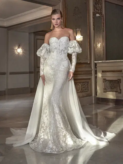 Hyam wedding dress by Pronovias Privée, mermaid, lace
