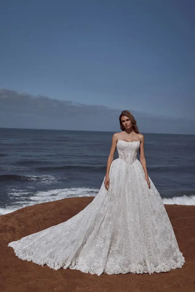 126261 Petronella by Calla Blanche: Ball Gown silhouette, sweetheart neckline, sleeveless, lace